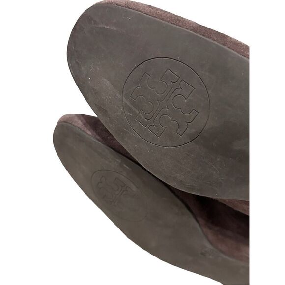 Tory Burch Irene chocolate brown suede with gold hardware design equestrian ridi - Picture 11 of 16